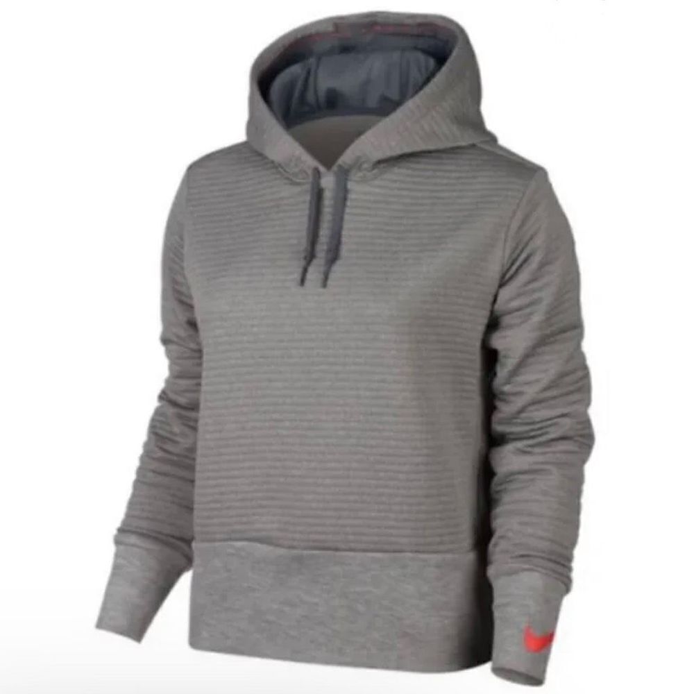 Nike Heathered Gray Training Swoosh Ribbed Sweatshirt Hoodie Small